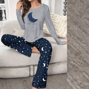 Conjunto de pijama de Jersey estampado de algodón para mujer, traje de noche de cuello tejido para mujer, paquete de 2 ropa de dormir de verano con patrón de estampado divertido - Product Image 6
