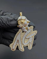 Collana Hip Hop Personalizzata con Nome AG in Moissanite, Gioiello Bling con Diamanti Cartoon, Regalo