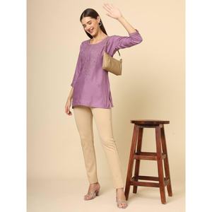 DISEÑADOR RAYON CHICKENKARI TRABAJA SOLO KURTI MORADO - Product Image 1