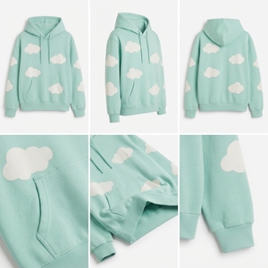 เสื้อฮู้ดแฟชั่นพิมพ์ลายเมฆทั่วตัว - Product Image 4