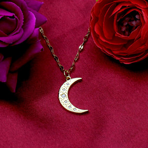 Collier Pendentif Croissant de Lune en Argent Sterling 925 Plaqué Or avec Étoile Incrustée de Zirconium Blanc, Bijou Charmant Céleste, Vente en Gros - Product Image 2