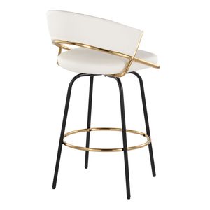 Sgabello da Bar Jie 26 Pollici Contemporaneo con Altezza Fissa e Base Girevole in Metallo Dorato, Seduta in Ecopelle Bianca, Gambe in Metallo Nero - Product Image 4