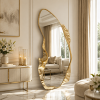 Miroir mural abstrait doré de luxe, miroir décoratif irrégulier moderne, miroir artistique avec cadre en métal, miroir d'appoint pour salon et chambre à coucher