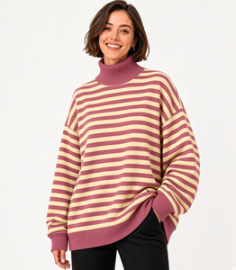Sweat-shirt à col roulé uni pour femme, épaules tombantes, manches longues, pull décontracté d'hiver, 100% coton, logo sur le devant - Product Image 4
