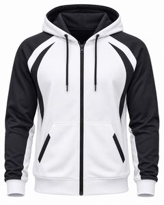 Sudadera con capucha y cremallera para hombre, de forro polar, color blanco/negro, mangas regulares, estilo casual urbano, ideal para invierno - Product Image 1