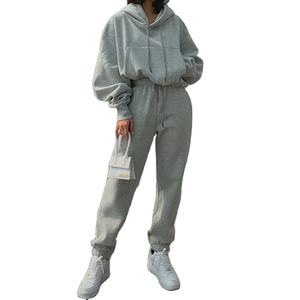 Ensemble 2 pièces unisexe automne-hiver, tenue de sport décontractée, sweat à capuche et pantalon de survêtement en polaire, pull de taille XL pour la course à pied - Product Image 1