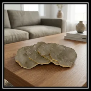 Natural Agate Stone <b>Coaster</b> Set Gold Edge Irregular Round Crystal <b>Coasters</b> Handmade Decorative Tabletop <b>Drink</b> <b>Coaster</b> - Product Image 2