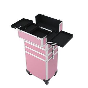 Valigia Trucco 4-in-1 in Alluminio con Ruote - Stile Trolley Intercambiabile Rosa - Product Image 3
