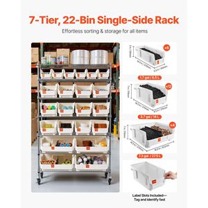 Sistema di scaffalature in filo d'acciaio a 7 livelli con 22 contenitori e ruote mobili per l'organizzazione degli attrezzi, ideale per il garage - Product Image 2