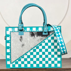 Sacs à main tendance en cuir véritable à carreaux, sacs fourre-tout en cuir de vachette à poils, sacs à bandoulière pour femmes avec sangle réglable pour un usage quotidien - Product Image 4