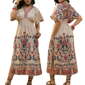 Vestido de Algodón 100% con Estampado Floral para Mujer, Largo hasta el Tobillo, con Abertura Lateral, Cintura Elástica, Estilo Casual y Modesto, Transpirable para Verano, OEM - Product Image 1
