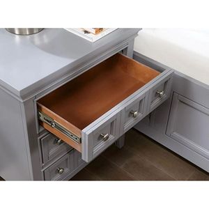 Comodino in Legno Massello Stile Transizionale, Colore Grigio, con 3 Cassetti e Maniglie, Arredamento Camera da Letto - Product Image 2