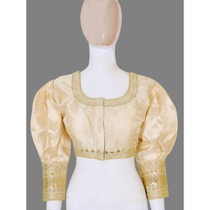 DESIGNER MILAN SOIE SEQUENCE ZARI AVEC BRODERIE TRAVAIL PRÊT À PORTER BLOUSE OR - Product Image 1