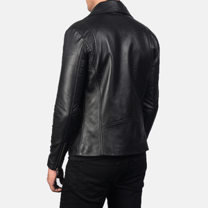 Men's Genuine Leather Biker Jacket Black Slim Fit Stand Collar Zipper Closure Moto Style Autumn Wear Quick Dry - Product Image 2