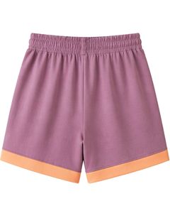 Purple Women Lounge Set Peach Contrast <b>Trim</b> Short Sleeve T Shirt And Shorts Two Piece Outfit Soft Breathable Cotton Blend Set - Product Image 6