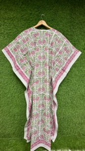 Kaftan en coton pour femmes, imprimé à la main, long, style bohème, été, printemps, automne, vêtements de plage, robe indienne faite à la main, respectueuse de l'environnement - Product Image 4