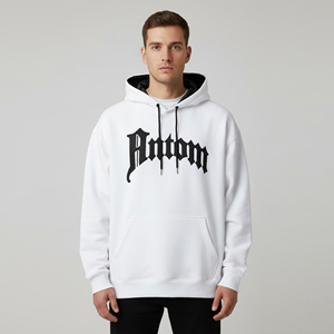 Custom Wholesale <b>Mens</b> Heavyweight <b>White</b> Hoodie Streetwear Graphic Print Fleece Oversized Hooded <b>Sweatshirt</b> Plain Pullover Hoodie - Product Image 4