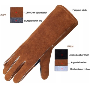 Gants de soudage en cuir de vachette renforcé haute performance, résistants aux flammes, antistatiques, robustes, pour la sécurité industrielle - Product Image 2