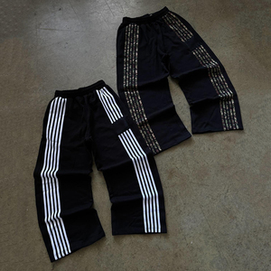 Pantalon de jogging décontracté Y2K personnalisé Yingling 100 % coton, coupe large évasée, style baggy, avec bande latérale rayée et broderie tricotée - Product Image 2