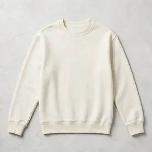 Sudadera Crema con Cuello Redondo para Hombre, Gruesa, Lisa, Color Blanco Hueso, Tallas S-3XL - Product Image 1