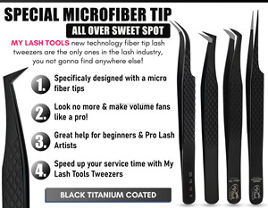 Pince à épiler professionnelle pour extensions de cils Ensemble d'extensions de cils avec pointe en fibre Acier inoxydable - Product Image 2