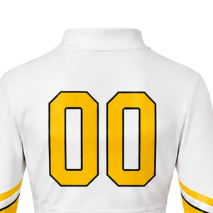 Bright Yellow <b>White</b> Sublimated Cheer <b>Long</b> Sleeve Uniform Set Pleated <b>Skirt</b> Team Sportswear Athletic Training Practice Custom - Product Image 4