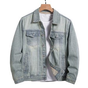 Veste en jean bleu clair pour homme, coupe classique, col rabattu, coton lavé, style décontracté, pour le printemps - Product Image 1