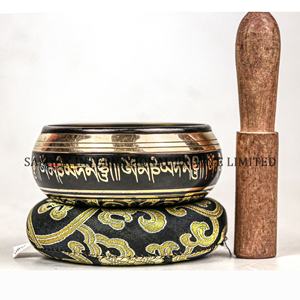 Bol de méditation en bronze tibétain artisanal dés sculptés guérison sonore et contrôle de l'esprit caractéristiques Style religieux Yoga-artisanat en métal - Product Image 3