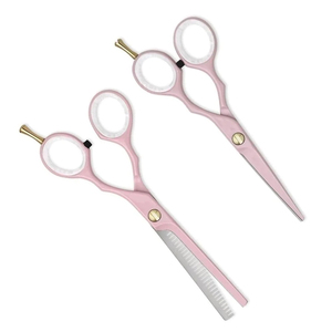 Professional Hair Cutting Scissors Set Pink Thinning <b>Shears</b> Kit With Gold Adjustable Finger REST Hairdressing <b>Tool</b> - Product Image 2