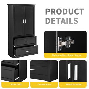 Mobiletto Alto da Bagno in MDF con Due Ante e Cassetti, Ripiano Regolabile, Accessorio per Arredamento - Product Image 3