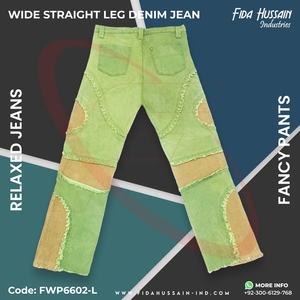 Customized 100% Cotton Relaxed Denim <b>Jeans</b> Wide Straight Leg With Patchwork Fabric High Waist Multiple Pockets for <b>Work</b> - Product Image 3