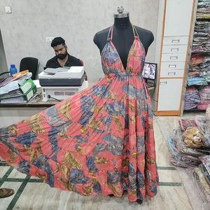 Robe longue d'été bohème à imprimé floral, col halter, coupe ample à volants, pour femme, tenue décontractée de plage - Product Image 6