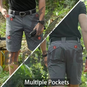 Men's <b>camouflage</b> <b>cargo</b> shorts Elastic waist mid-rise shorts Canvas breathable casual shorts - Product Image 5