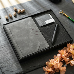 Ensemble de stylo et porte-cartes en velours gris Aurelux Premium, cadeau d'entreprise, agenda professionnel, cadeau pour employé de bureau, 192 pages, UV - Product Image 5