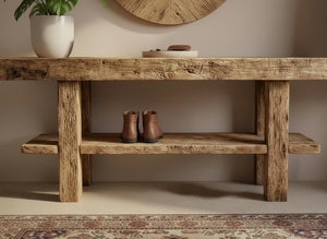 Mesa Consola de Madera Maciza para Entrada con Acabado de Madera Natural, Estructura Resistente y Almacenamiento para Muebles de Sala - Product Image 4