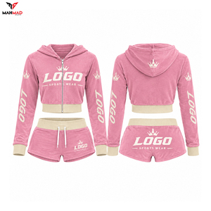 Premium <b>Women</b>’s Girls 2 Piece Tracksuit Set Custom Logo Cropped Hoodie Shorts Set Ladies Sweatsuit Wholesale <b>Clothing</b> - Product Image 1