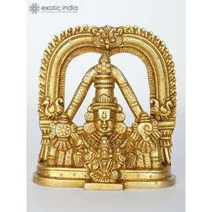 4 "tiprupati balaji รูปปั้นทองเหลืองรูปปั้นครึ่งตัว vateshvara กับ DEVI lakshmi งานศิลป์ขนาดเล็ก - Product Image 1