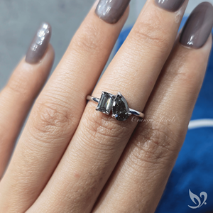 <b>Emerald</b> and Pear Cut Green Lab Grown Diamond Toi et Moi Engagement <b>Ring</b> 925 Sterling <b>Silver</b> Two Stone Minimal Ready To Ship <b>Ring</b> - Product Image 5