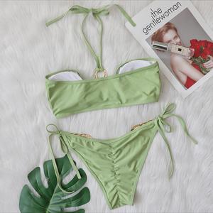 Conjunto de bikini con volantes para mujer, traje de baño de dos piezas, top push-up, parte inferior de cintura alta con lazo ajustable para piscina o playa - Product Image 4