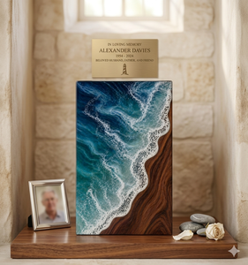 Panneau commémoratif en résine motif vague océanique, plaque personnalisée en bois grainé pour décoration murale funéraire - Product Image 2