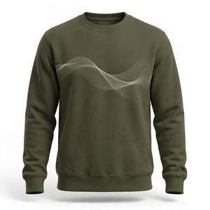 Sudadera de cuello redondo de algodón orgánico grueso con estampado gráfico personalizado, estilo vintage, para uso urbano, de forro polar grueso, color verde oliva. - Product Image 1