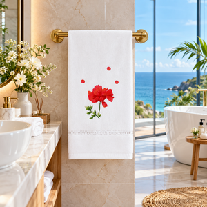 Serviettes d'invité en coton blanc doux avec broderie de coquelicot rouge éclatant – Ensemble de serviettes pour une décoration intérieure élégante et un cadeau de bienvenue - Product Image 2