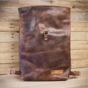 Trekking Backpack Handcrafted Oil Wax Leather Vintage Unisex Genuine Leather Hasp Solid Leather Shoulder <b>Strap</b> Hard Handle - Product Image 1