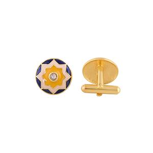 Boutons de manchette ronds de luxe plaqués or avec émail jaune et bleu pour homme, accessoires de chemise formelle, cadeau de mariage ou d'affaires - Product Image 2