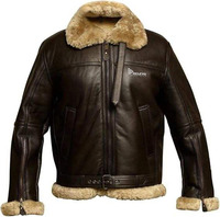 Veste matelassée classique en cuir de mouton B-3 pour homme, col montant, style britannique, en fourrure de mouton, manteau d'hiver en cuir véritable, style Letterman