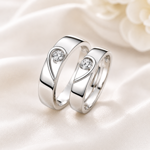 925 <b>Sterling</b> <b>Silver</b> Couple <b>Rings</b> Matching Wedding Band <b>Set</b> His & Hers Moissanite Promise <b>Ring</b> - Product Image 2