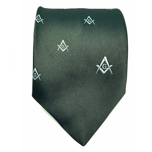 Cravate Maçonnique Maître Maçon Loge Bleue Vert avec Équerre et Compas G 2025, en Polyester, Servie par OEM, Régalia Maçonnique - Product Image 1