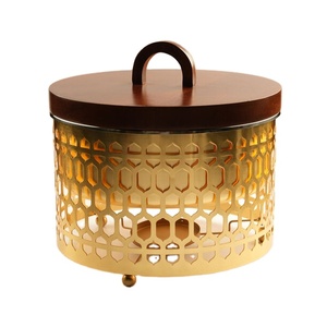 Handcrafted Metal Cut-Work Hot Pot with Wood Lid Laser Cut Jaali Design Serving Dish Premium Gold Finish Tabletop Food Warmer - Product Image 1