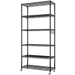 Espositore a sei ripiani regolabili con piedini M8, ruote in gomma da 2FT e gancio a cono laterale - Scaffalatura multiuso segmentata - Product Image 6