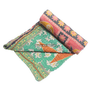 Bengali Kantha Rallis Gudris Indian Reversible Hand Stitched Heavy Throw Old Sari Blanket Patch Work Heavy 3 to 5 Layers Kantha - Product Image 1